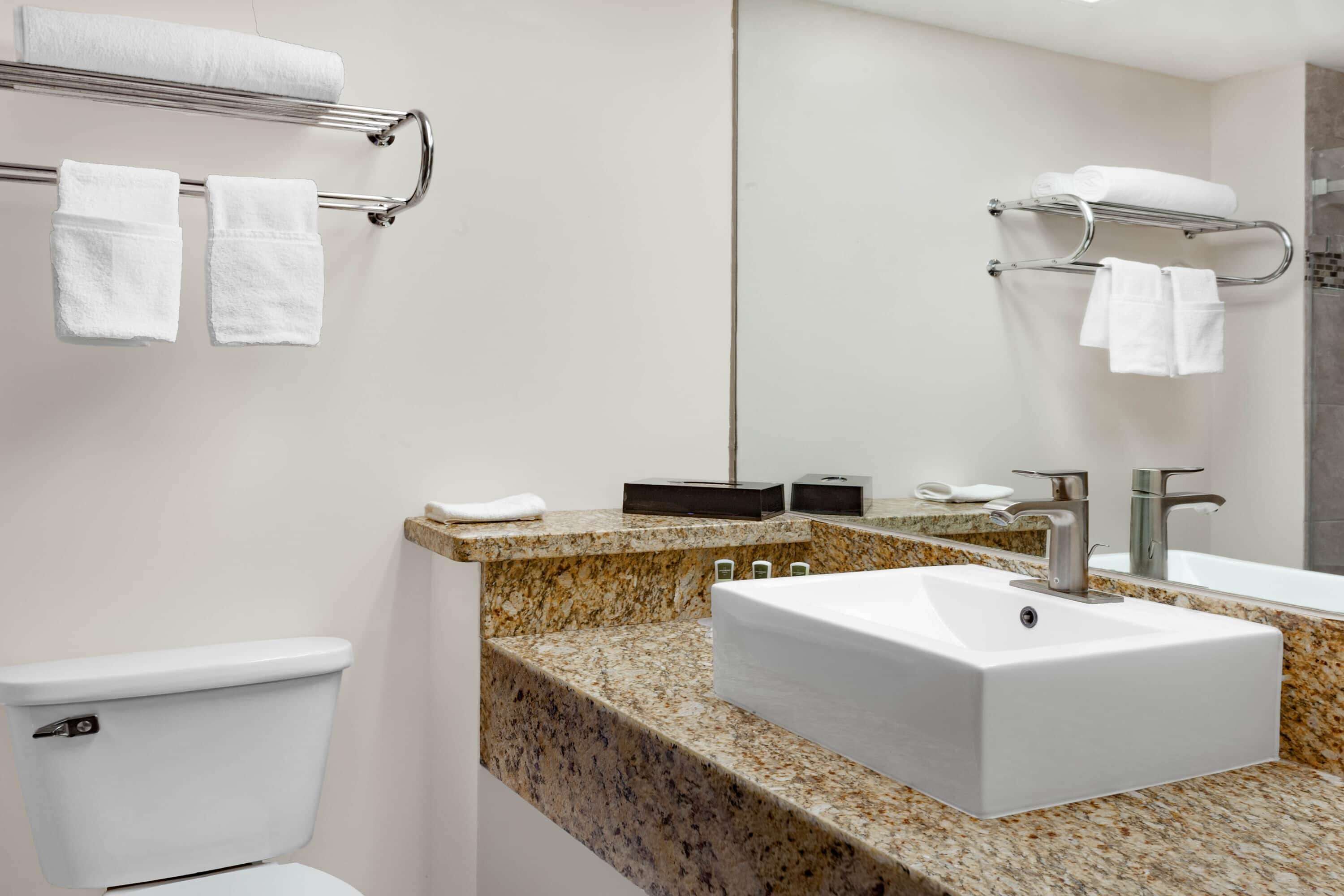 separate bathtub and shower, free toiletries, hair dryer, towels