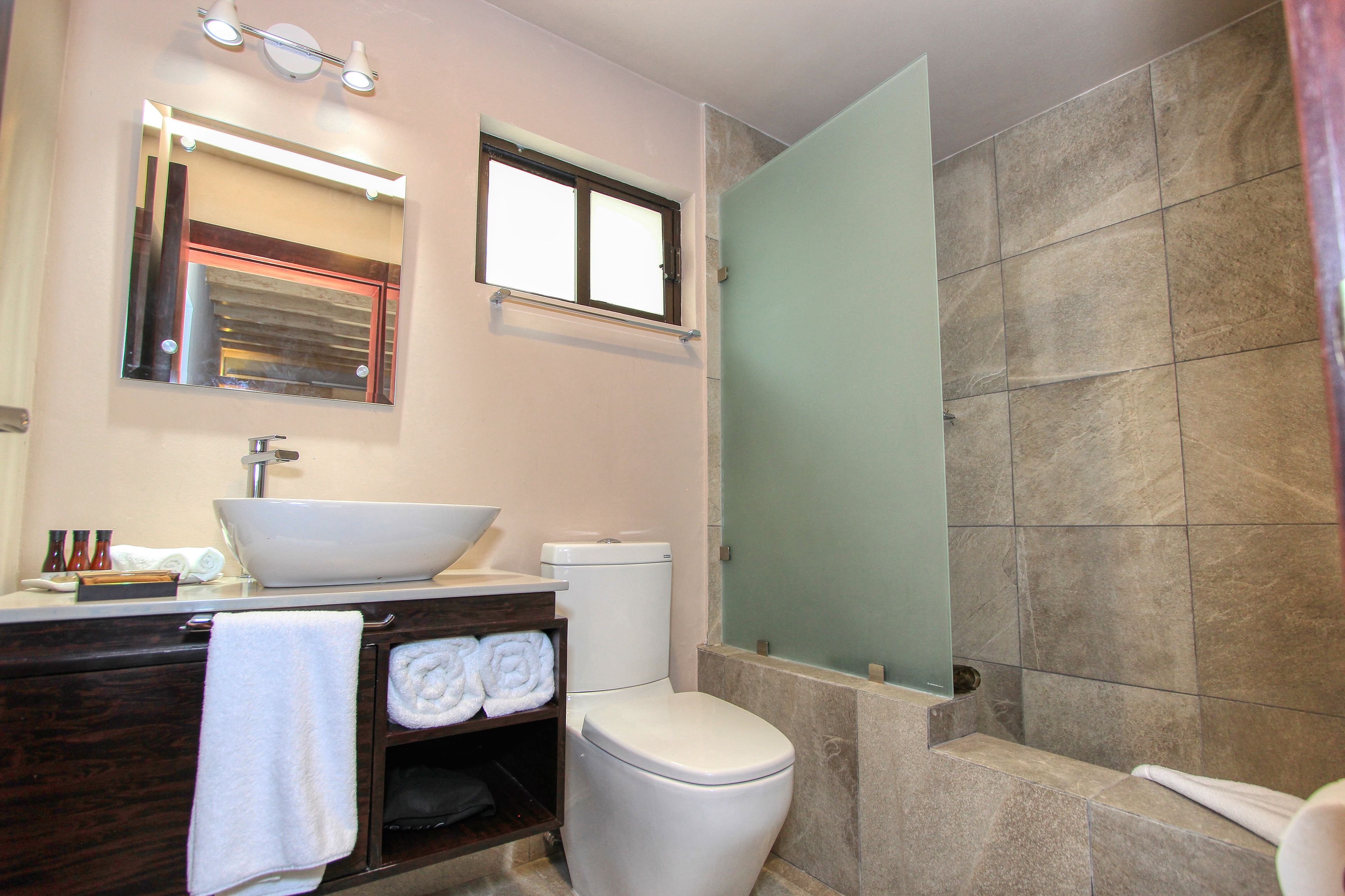 deluxe room, 1 queen bed (berry) | bathroom | free toiletries, hair dryer, bathrobes, slippers