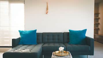 Design Suite, 1 Bedroom, Non Smoking, Ocean View (S02) | Living area | 43-inch flat-screen TV with digital channels, TV, Netflix