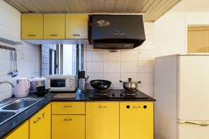 Apartamento, 2 quartos | Cozinha privada | Geladeira, micro-ondas, cooktop, chaleira elétrica