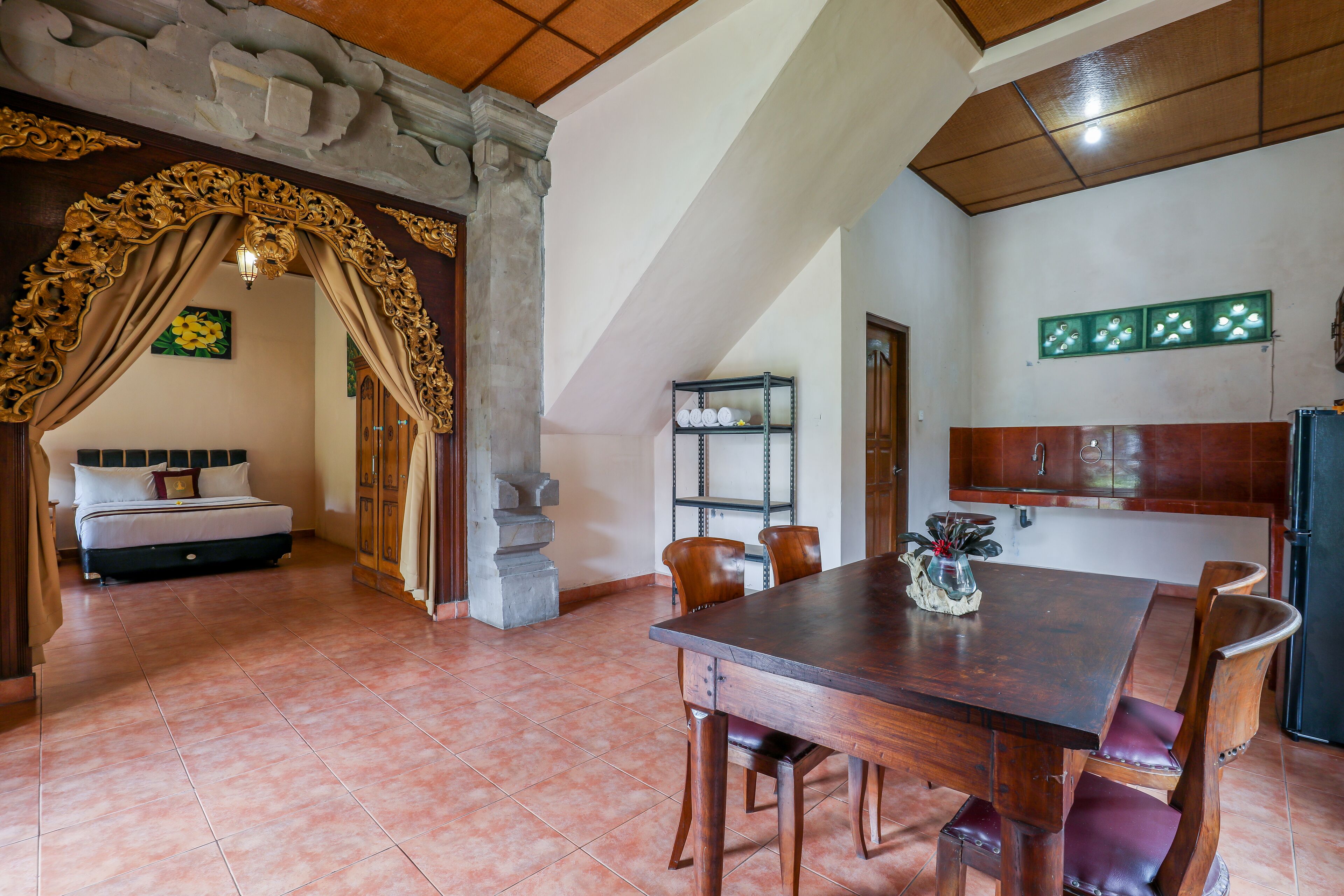 family room, 2 double beds, balcony, garden view | in-room dining