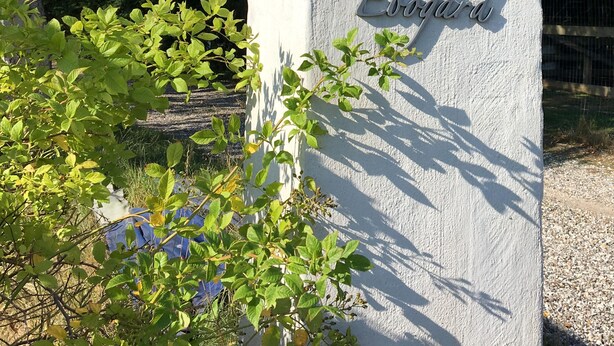 A white stone pillar with the number "48" and the word "Ebogard" engraved on it. - Ebogaard Bed and Breakfast (Hillerod)