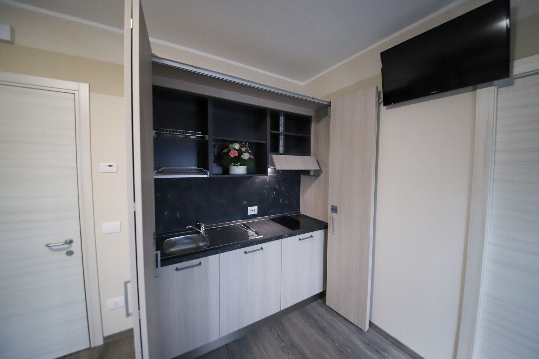 classic studio, 1 queen bed, non smoking, kitchen | private kitchen | fridge