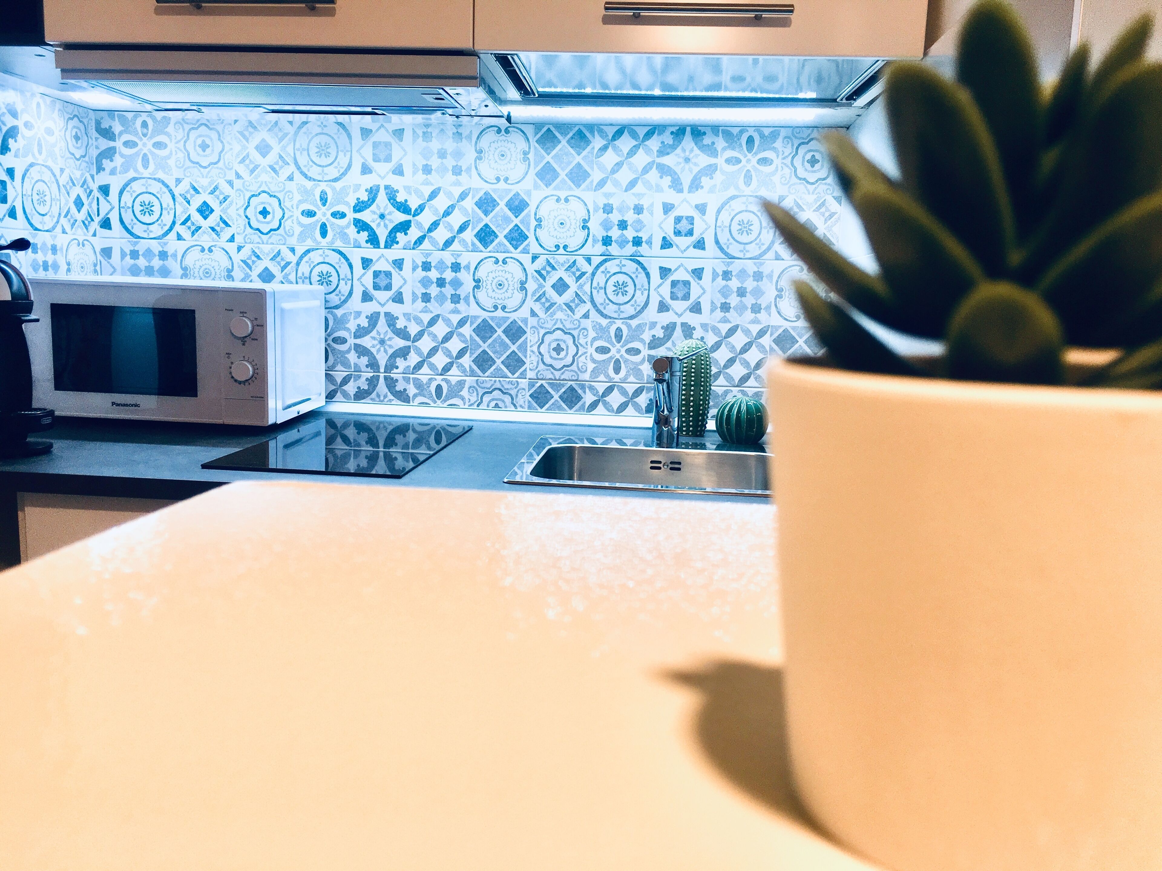 Full-sized fridge, microwave, stovetop, espresso maker