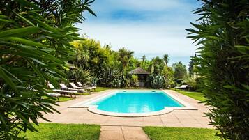 Outdoor pool, sun loungers