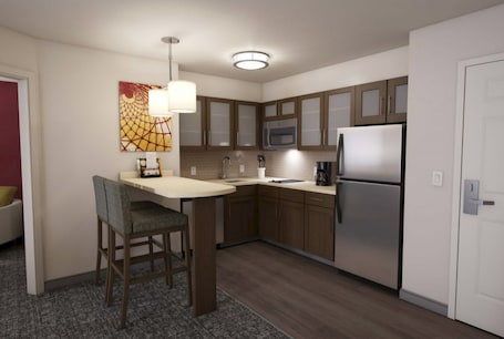 1 bedroom, desk, blackout drapes, iron/ironing board
