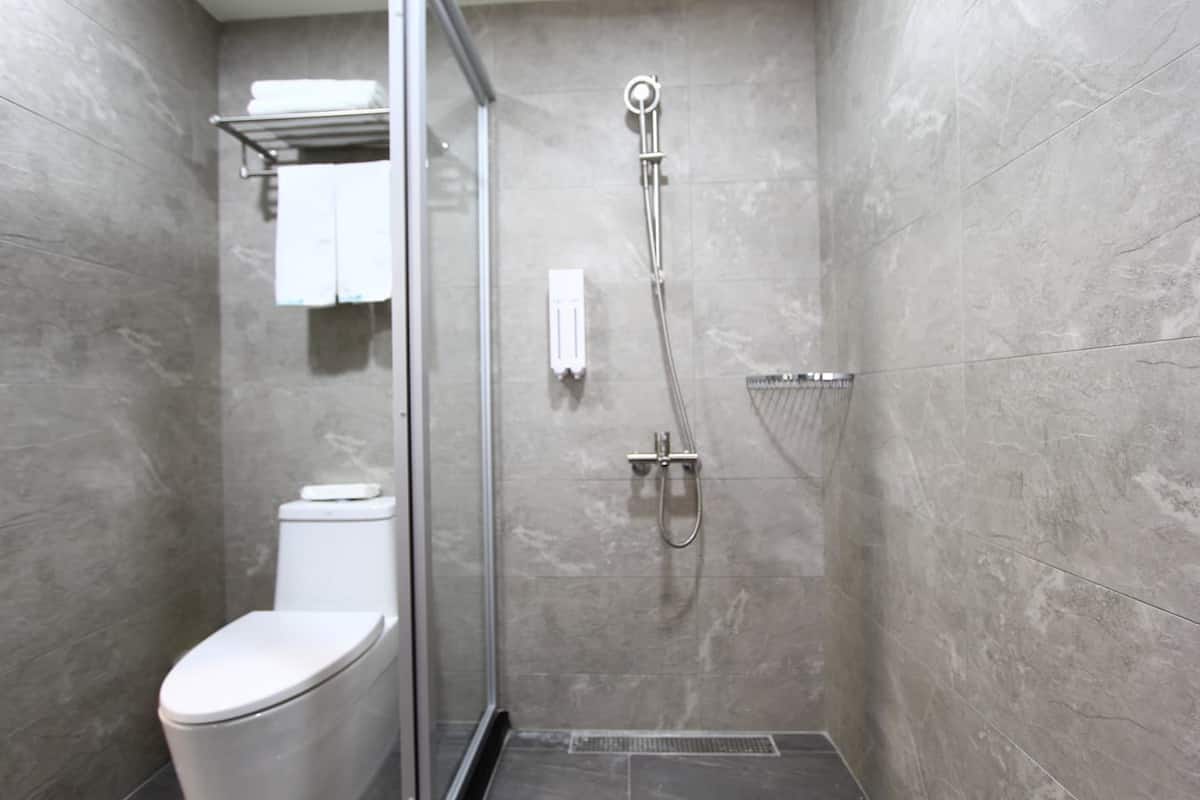 shower, free toiletries, hair dryer, slippers