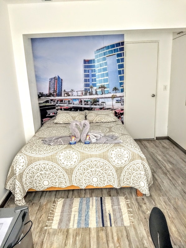 Blackout curtains, iron/ironing board, free WiFi, bed sheets
