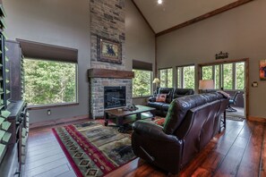 Smart TV, fireplace, video games, video library