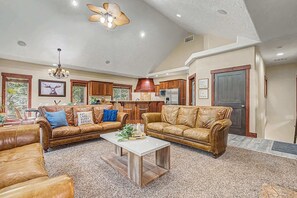 TV, fireplace, video games, table football