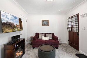 智能電視、壁爐、DVD 播放機