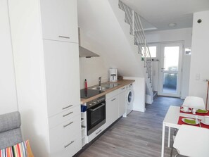 Fridge, oven, dishwasher, high chair