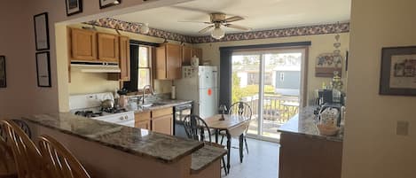 Fridge, microwave, dishwasher, coffee/tea maker