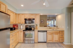 Fridge, microwave, dishwasher, coffee/tea maker