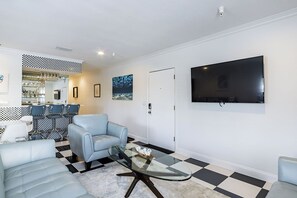 Flat-screen TV, DVD player