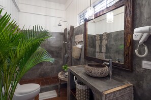 Hair dryer, towels, toilet paper