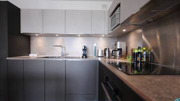 Fridge, microwave, oven, dishwasher