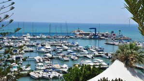 A marina with numerous boats docked, a clear blue sky, and a calm sea. - Apartamento Tulipanes (Pilar de la Horadada) (Pilar de la Horadada)