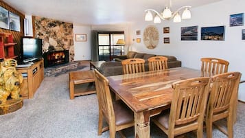 TV, fireplace, DVD player, video library