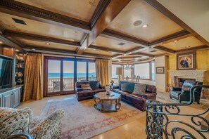 Smart TV, fireplace, DVD player, books