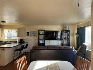 Smart TV, DVD player, books, video library