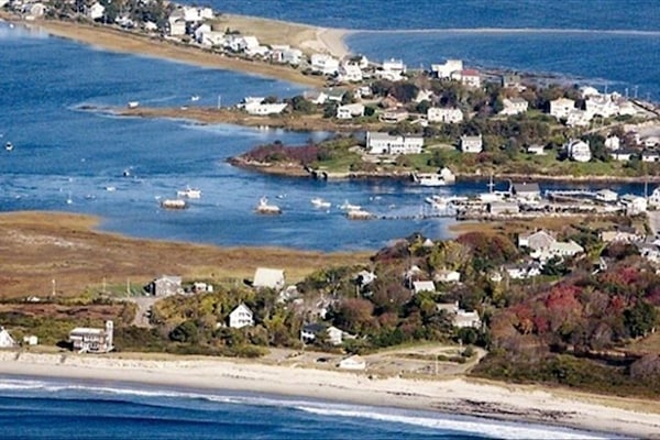 Aerial view of house showing location to pool and beach