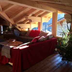 Smart-TV, peis, DVD-spiller og bøker