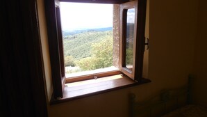 A room with a window overlooking a forested landscape. - Typical Tuscan Residence near the farm la Vialla (Ponina)