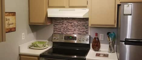 Fridge, microwave, oven, dishwasher