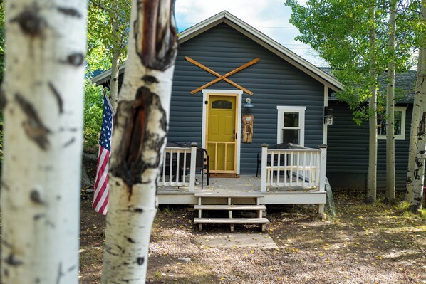 Exterior detail - The Little Blue Moose Hideaway - Pet Friendly Secluded Cabin -10 min to RMNP (Grand Lake)