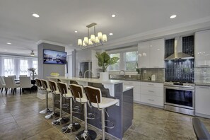 Fridge, microwave, oven, stovetop - Newly Renovated Luxury Oceanfront Mansion with Private Pool, Pickleball Rackets  (Atlantic City)