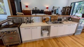 Fridge, microwave, oven, electric kettle