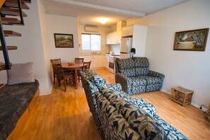 TV, DVD player, books, video library