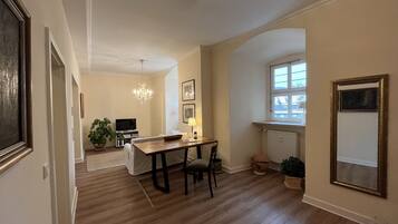 Comfort Apartment, 1 Queen Bed, Garden View | Living area | 30-inch flat-screen TV with satellite channels, TV