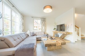 Smart TV, fireplace, DVD player, books