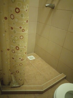 Shower, towels, soap, shampoo