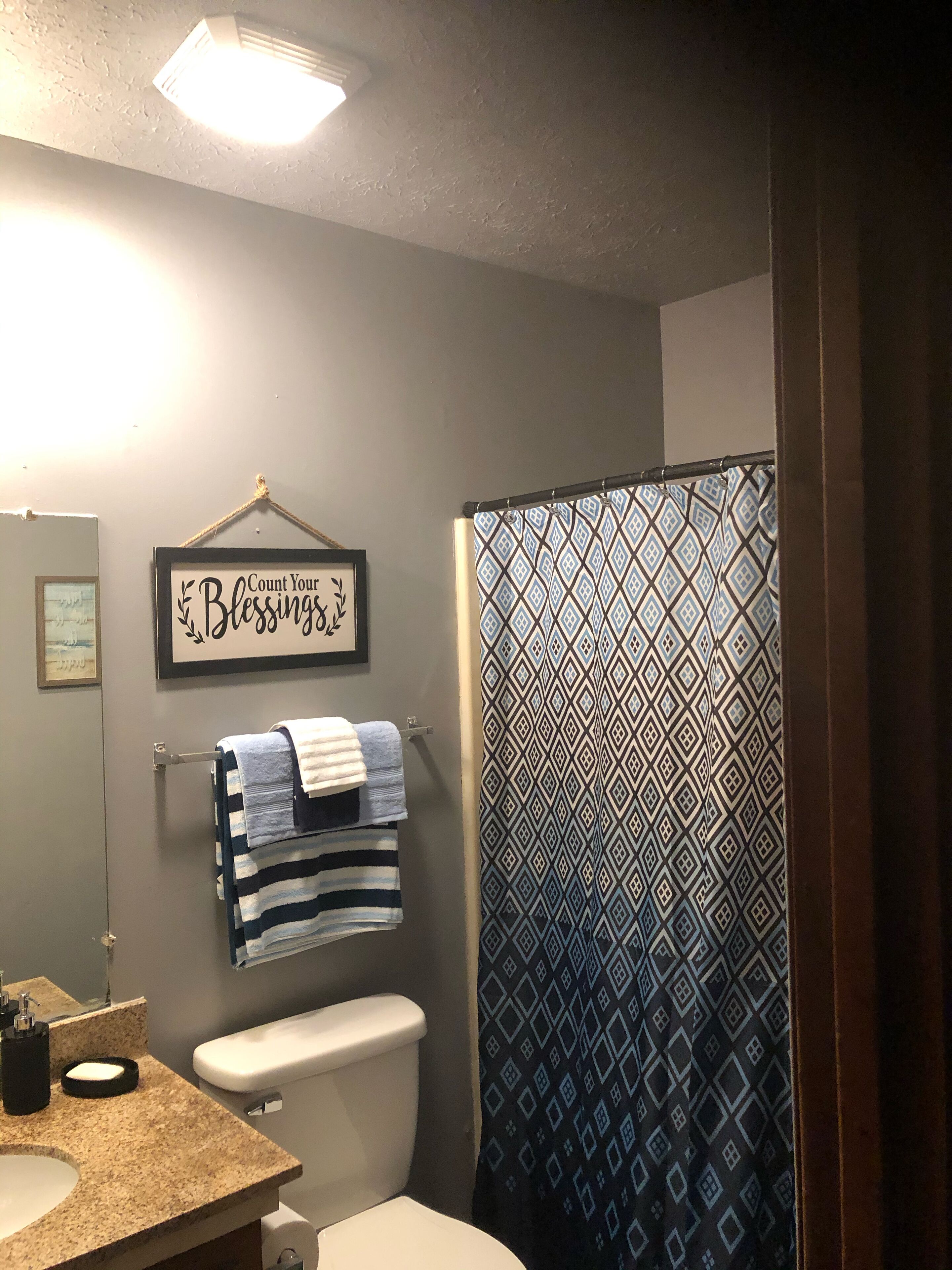 Hair dryer, towels, toilet paper
