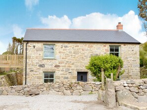 A stone house with a grey roof, two windows, and a small door. - 2 bedroom accommodation in Trewellard, near St Just (Trewellard, near St Just)