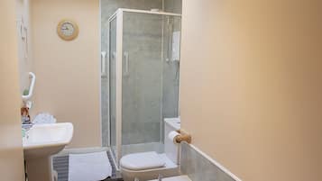 Hair dryer, towels, toilet paper