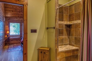 Combined shower/bathtub, hair dryer, towels - Bolduc's Lakefront Lodge | Family Fun w/ Dock, View, Ping Pong, Foosball, & Hot Tub (Rangeley)