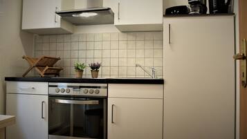 Fridge, oven, stovetop, coffee/tea maker