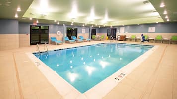 Indoor pool, open 9:00 AM to 10:00 PM, sun loungers