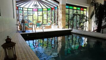 Indoor pool, outdoor pool, sun loungers