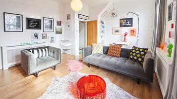 Luxury Apartment, Multiple Beds | Living area | Smart TV, video game console, DVD player