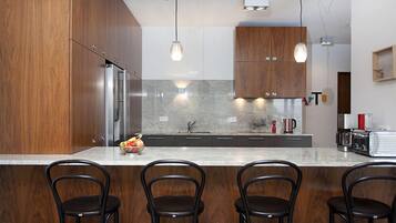 Luxury Apartment, 4 Bedrooms, City View | Private kitchen | Fridge, microwave, oven, stovetop