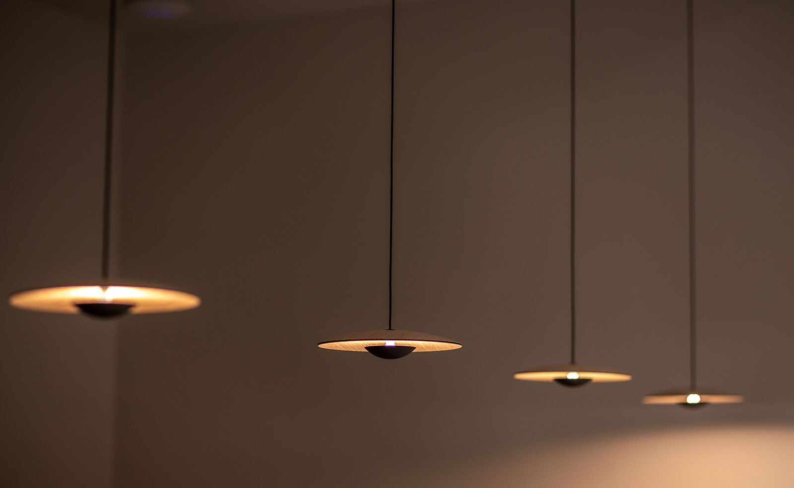 Three pendant lights hanging from the ceiling.