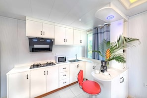 Central View Suite | Eigene Küche | Kühlschrank, Mikrowelle, Ofen, Herdplatte