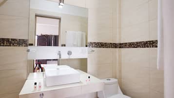 Shower, towels, soap, shampoo