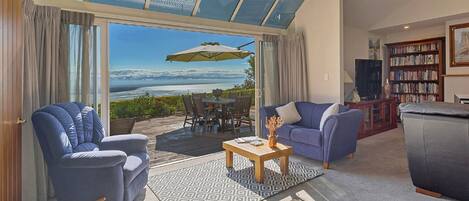 Smart TV, fireplace, DVD player, stereo