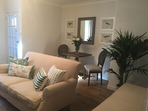 Smart TV, fireplace, DVD player, books